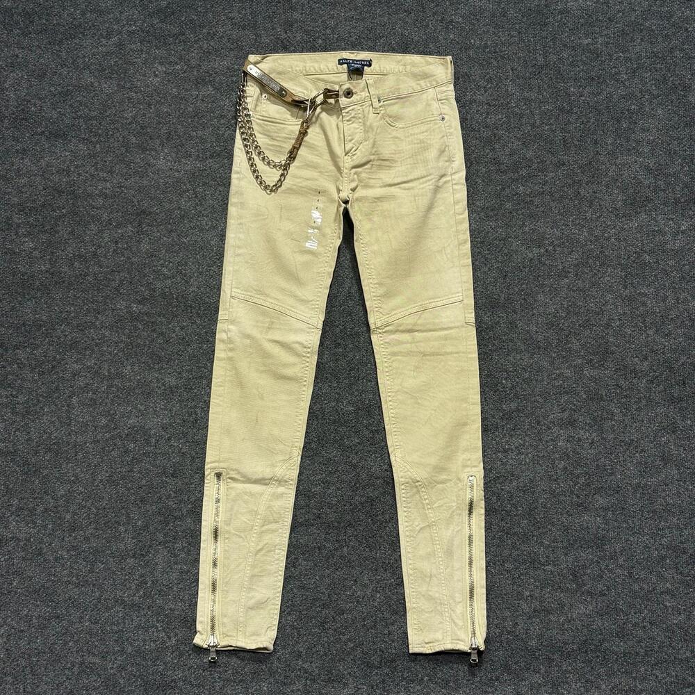 Ralph Lauren Jeans Womens 26 Beige Light Wash Skinny Ankle Zip Distressed Denim